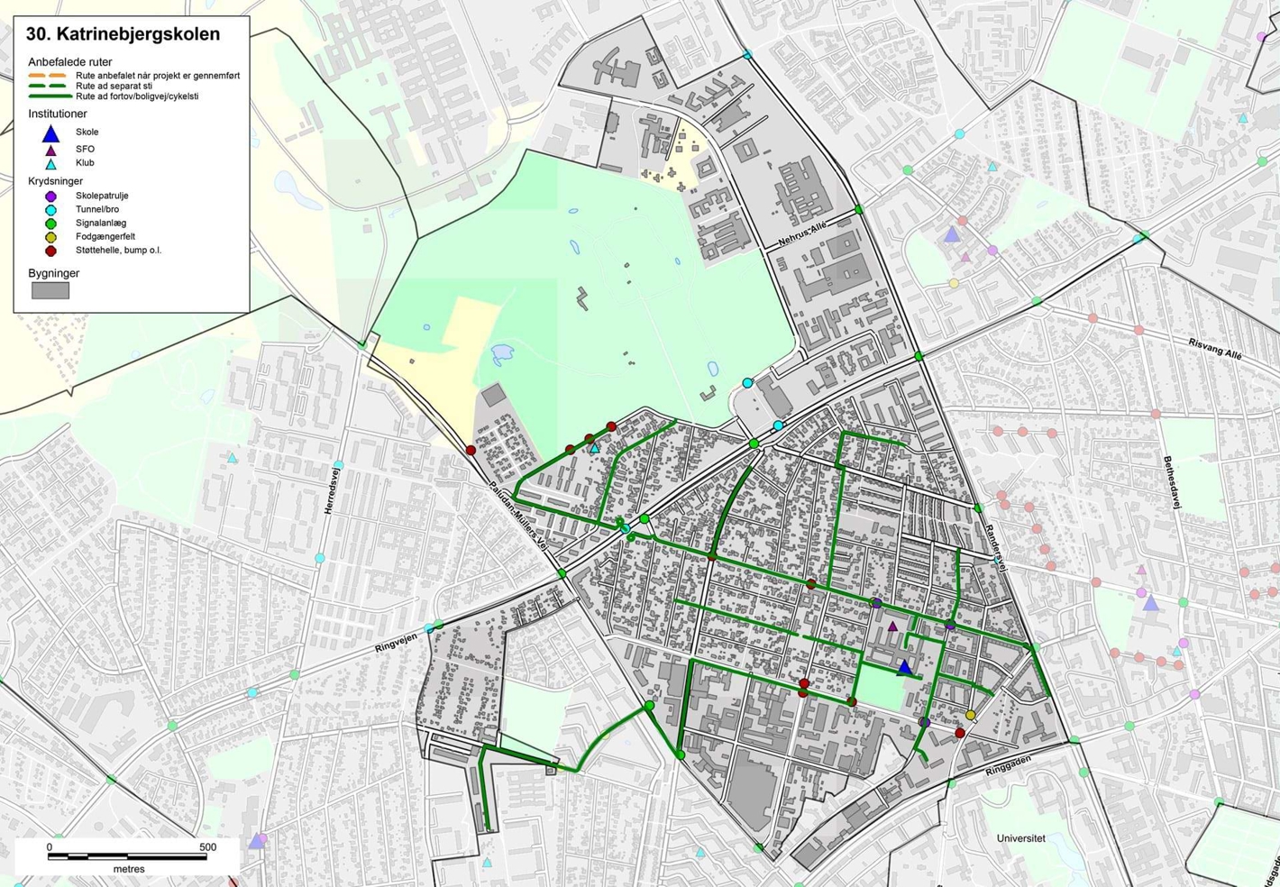 Katrinebjergskolen - kort over anbefalede ruter
